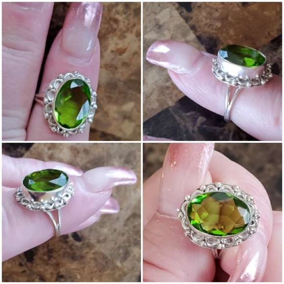 Genuine 7ct Faceted Green Peridot Ring Size 6 - Picture 3 of 7